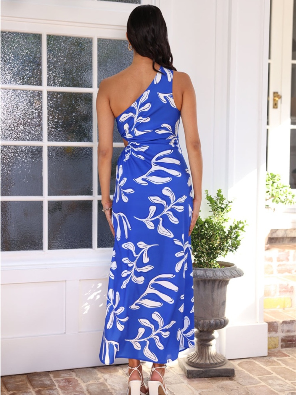 Hello Molly One-Shoulder Royal Blue and White Cutout Maxi Dress - Picture 5 of 10
